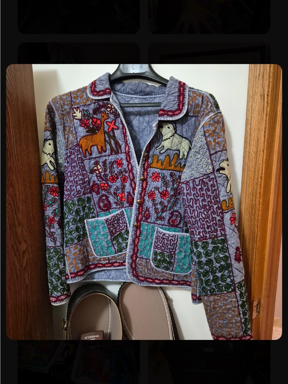 Quilted Patchwork Embroidered Jacket in Lavender reversible